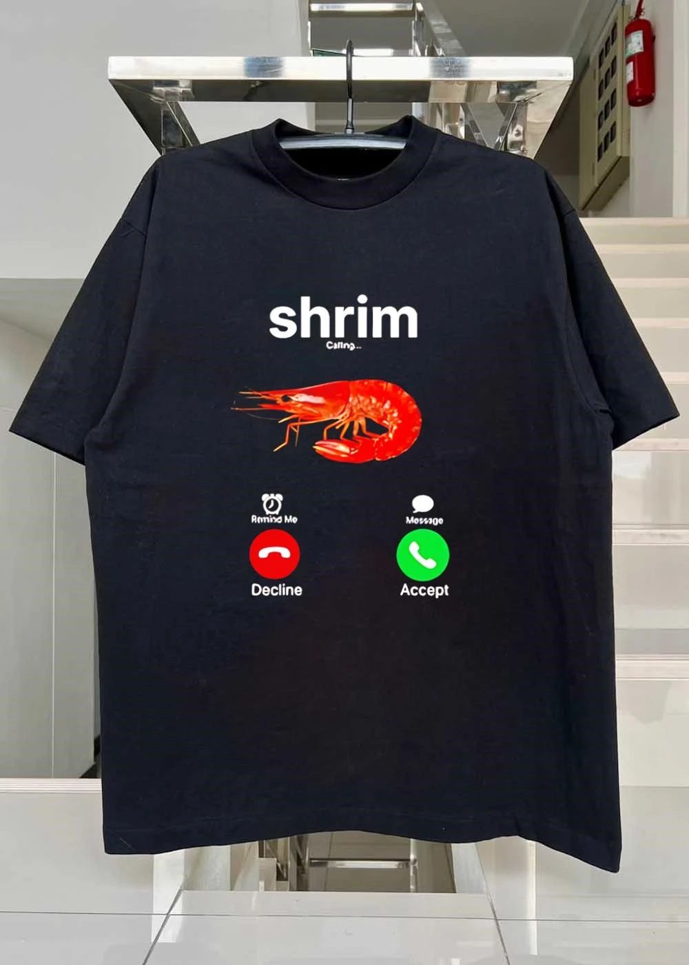 Calling Shrim Incoming Phone Screen Print T-Shirt