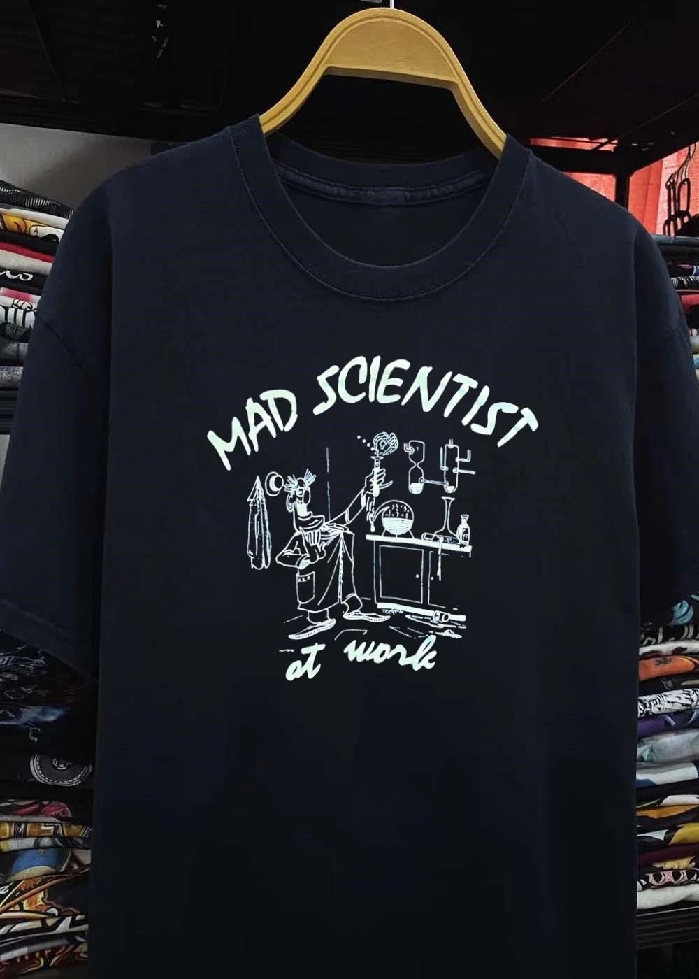 Mad Scientist at Work Cartoon Man Lab Experiment Vintage T-Shirt