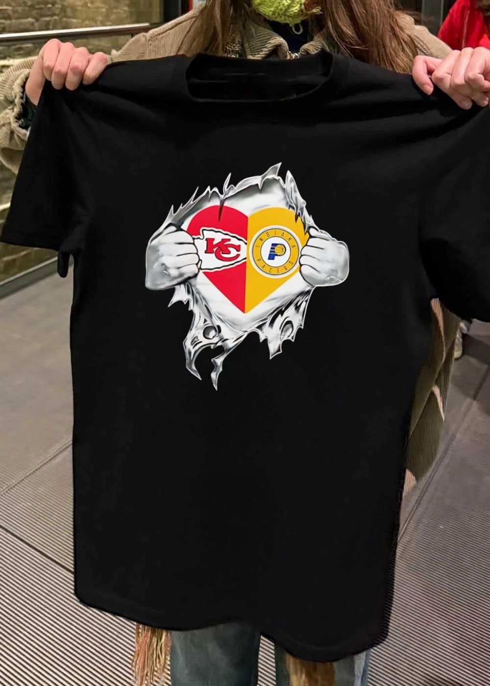 KC Chiefs Indiana Pacers Heart Ripped Open T-Shirt