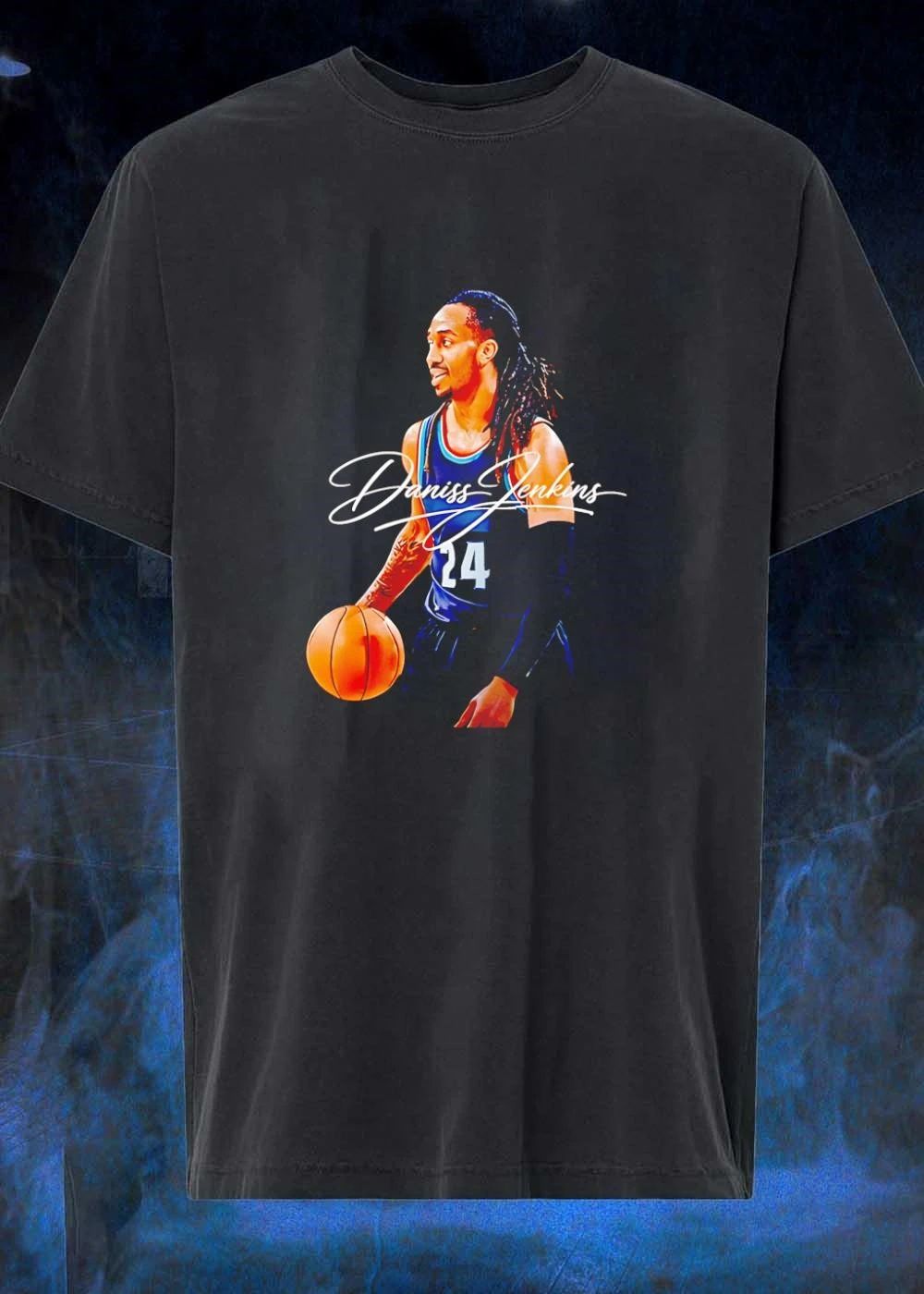 Daniss Jenkins Dribbling Basketball Player Portrait Dark Jersey T-Shirt