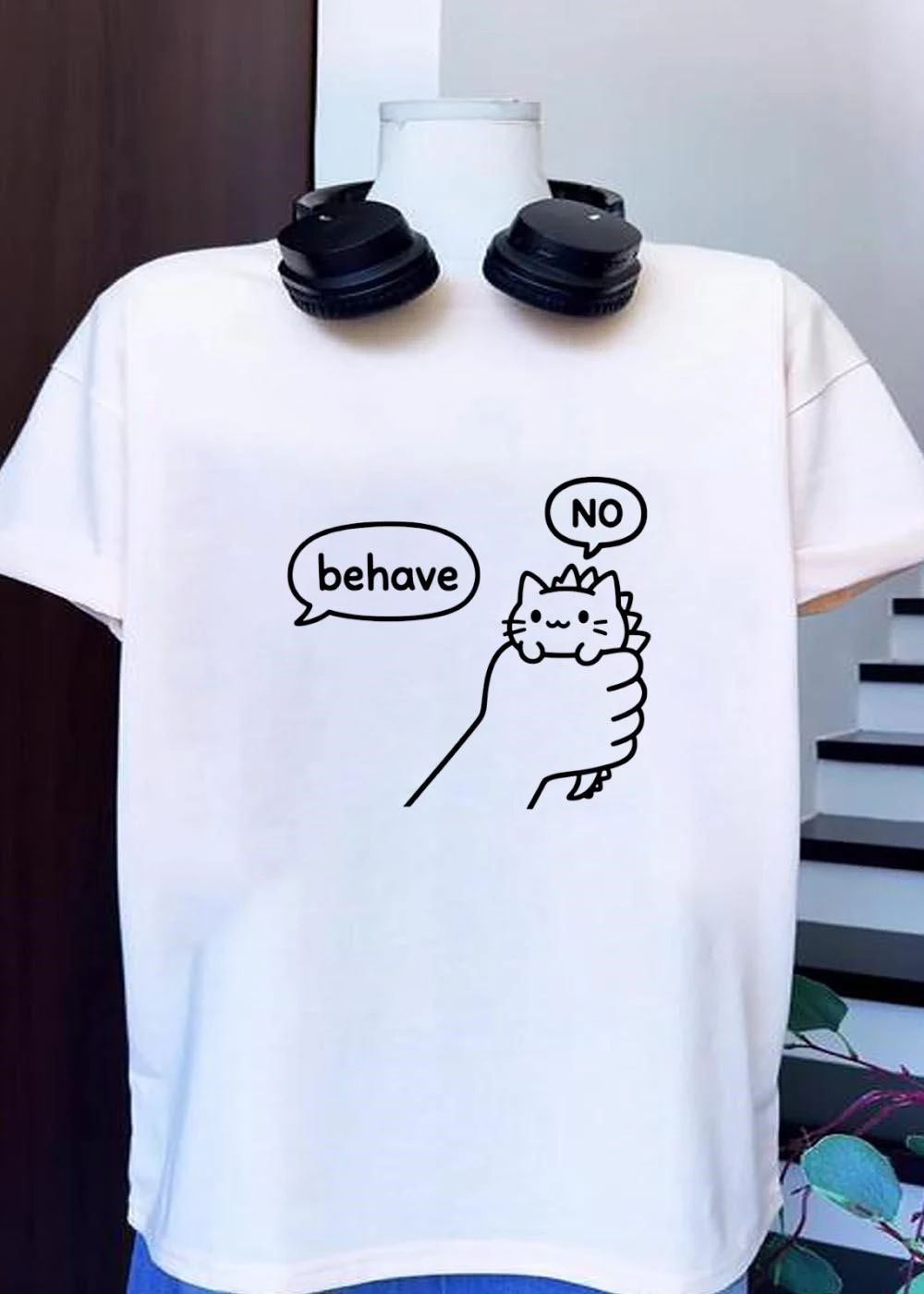 Behave No Hand Holding Cute Cat Dinosaur Tail Cartoon shirt