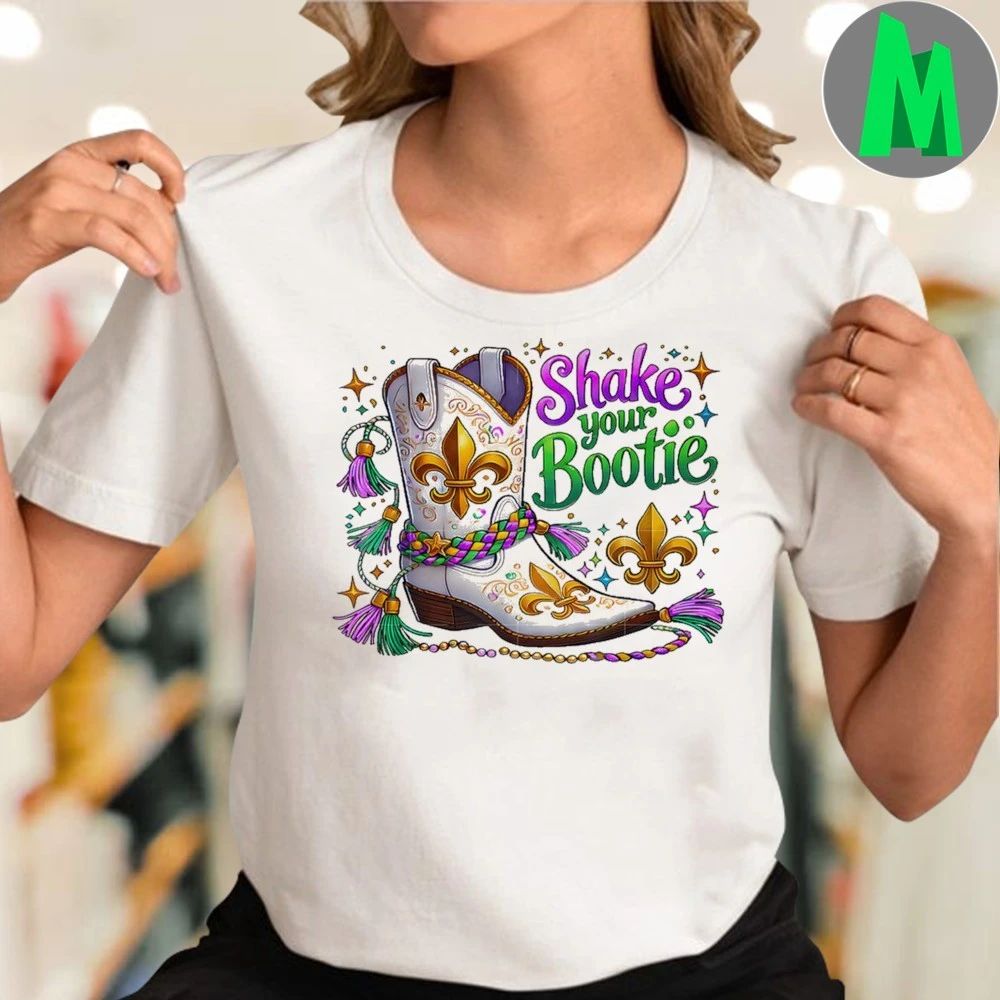 Mardi Gras Shake Your Booty Bead Boot Shirt