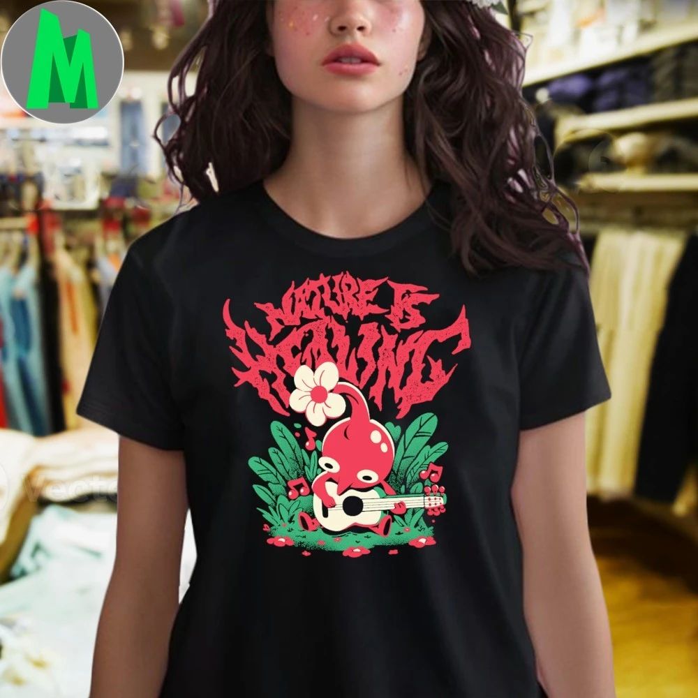 Original Pikmin-themed t-shirt from The Yetee featuring a character playing a guitar