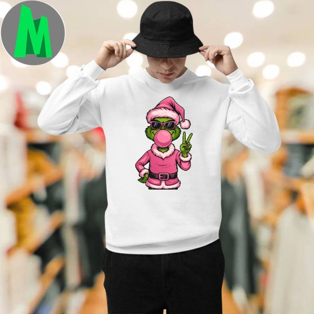 Grinch Bubble Gum Pink Santa Christmas Holidays Shirt