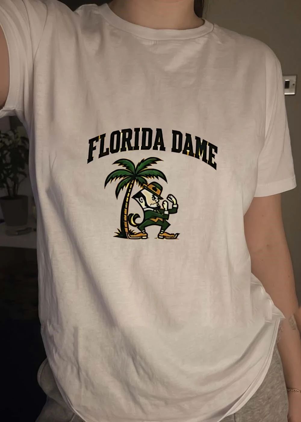 Florida Dame Fighting Irish Mascot under a Palm Tree shirt
