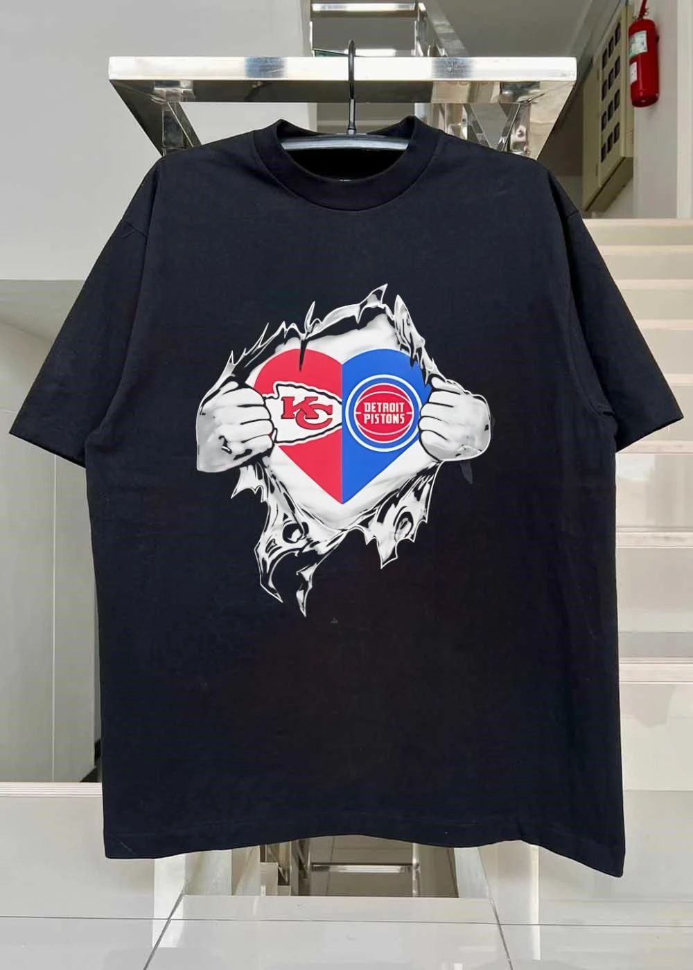 Heart Hands Ripping Open KC Chiefs Detroit Pistons Shirt