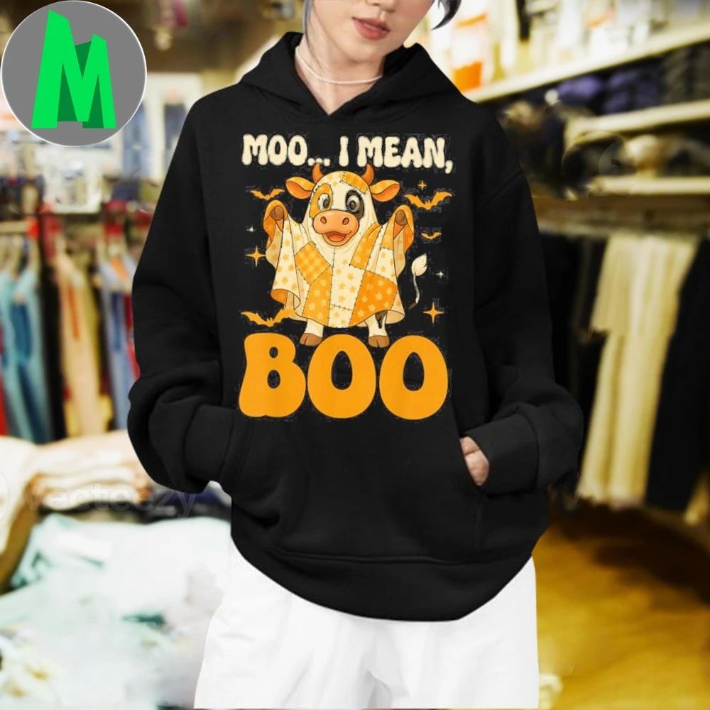 Halloween Cow Ghost Patchwork Moo I Mean Boo Costume Shirt