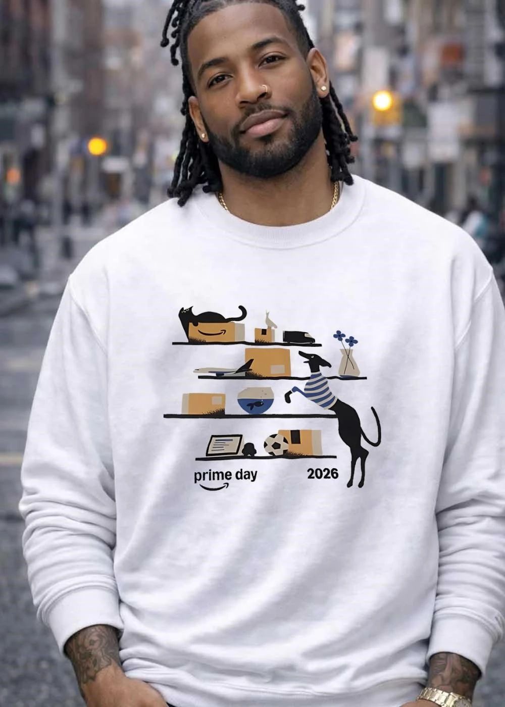 Prime Day 2026 Black Dog Standing on Shelves Graphic shirt