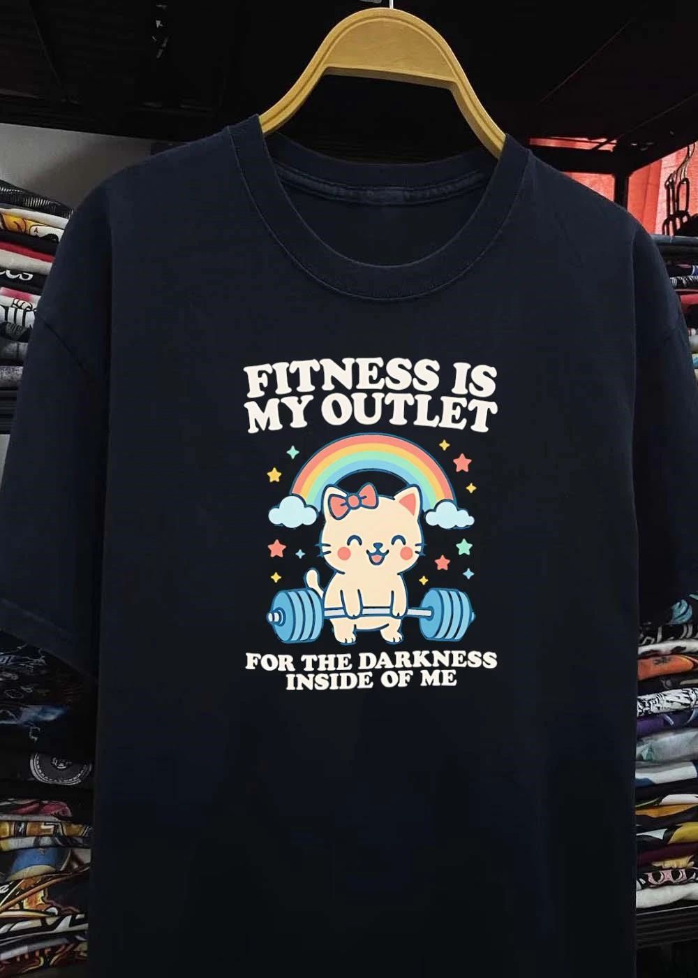 Cute Kitten Lifting Barbell Fitness is My Outlet for the Darkness Inside T-Shirt