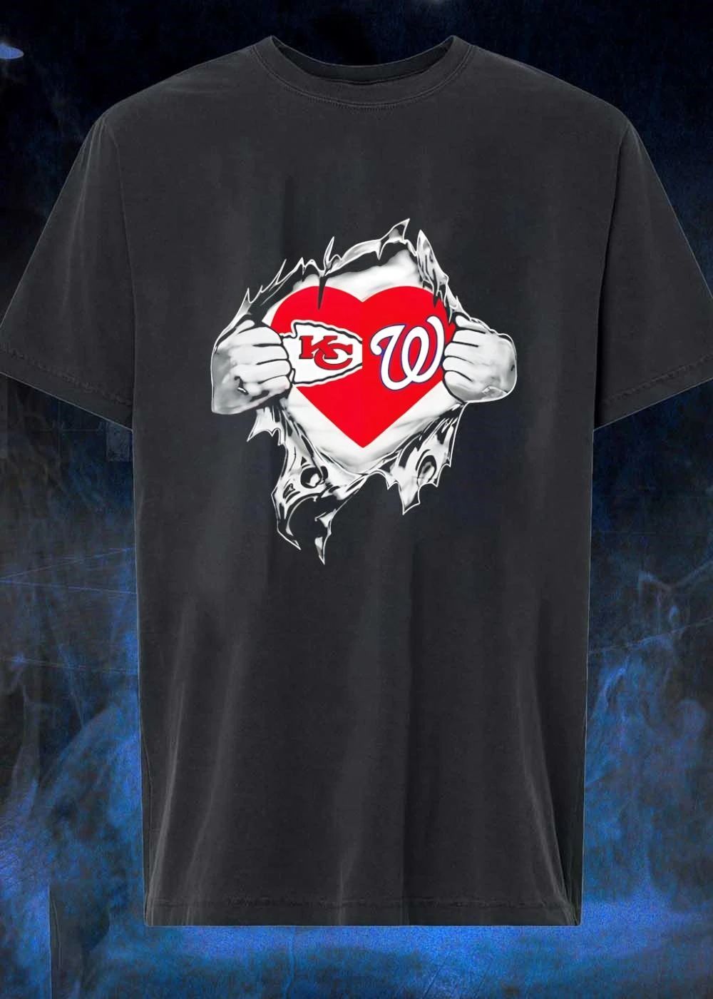 Sport Fan Apparel’ Person Ripping Open Shirt Reveal KC Chiefs Washington Nationals T-Shirt