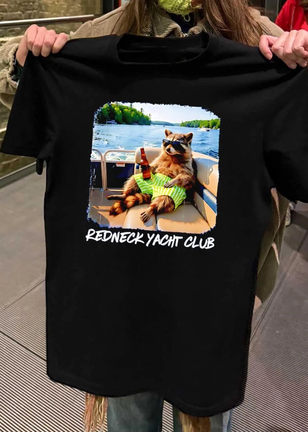 Redneck Yacht Club Raccoon Drinking Beer on a Boat T-Shirt