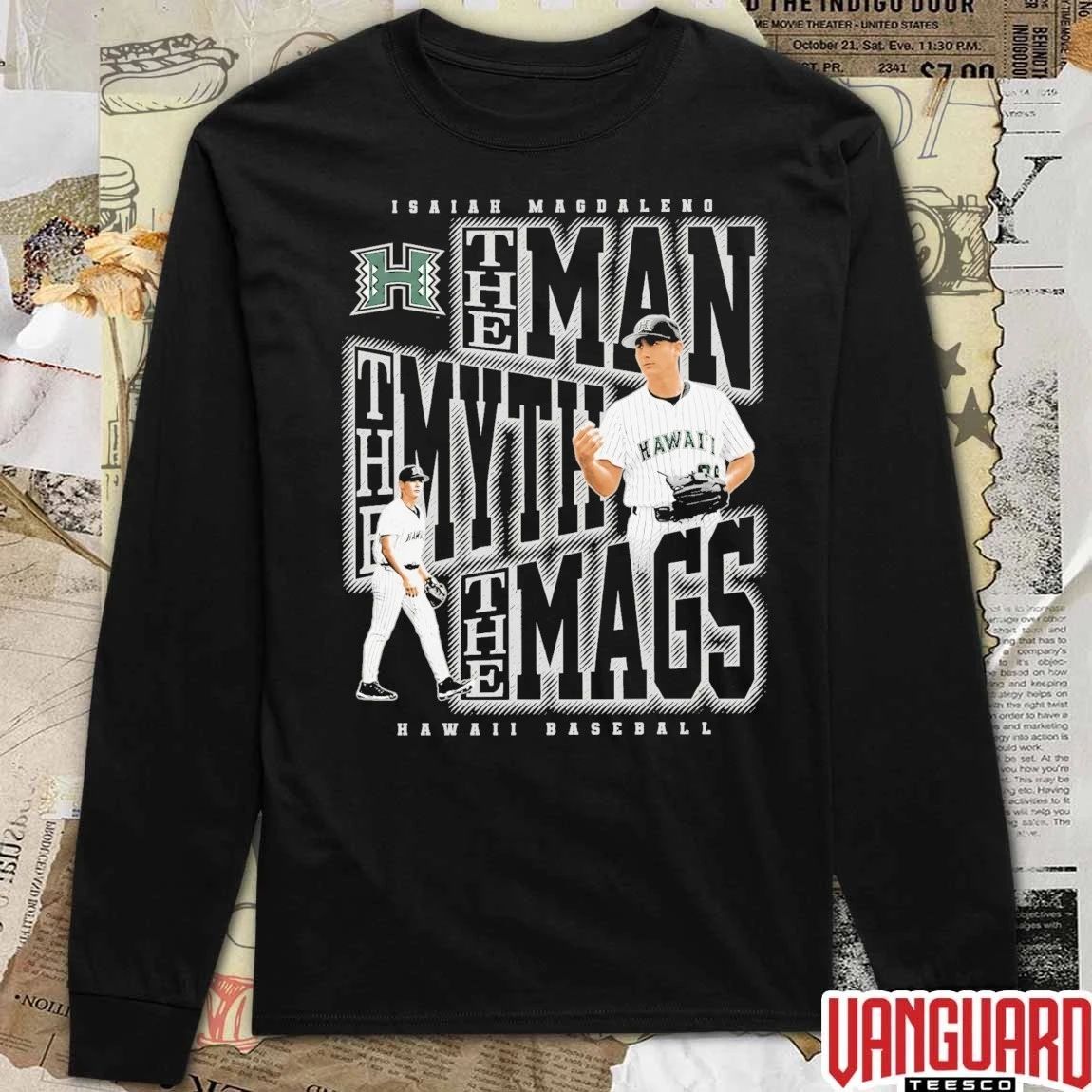Isaiah Magdaleno The Man, the Myth, The Mags Hawaii Rainbow Warriors Baseball t-shirt