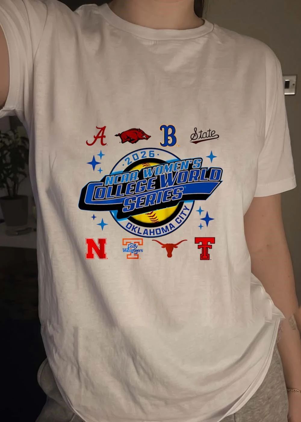 NCAA Women’s College World Series 2026 Alabama Arkansas BYU Mississippi State Nebraska Tennessee Texas Tech T-Shirt