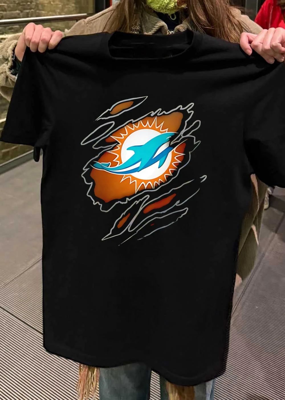 Miami Dolphins T-Shirt Ripped Skin Effect Logo Men’s Graphic Apparel