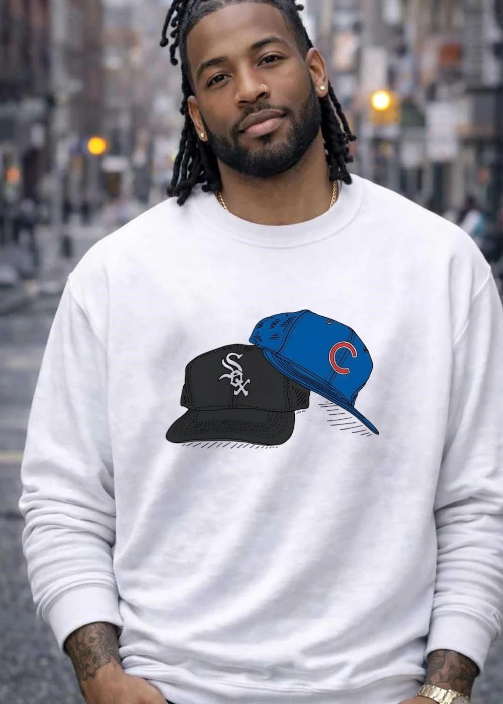 Chicago White Sox and Chicago Cubs Hats Graphic Baseball shirt
