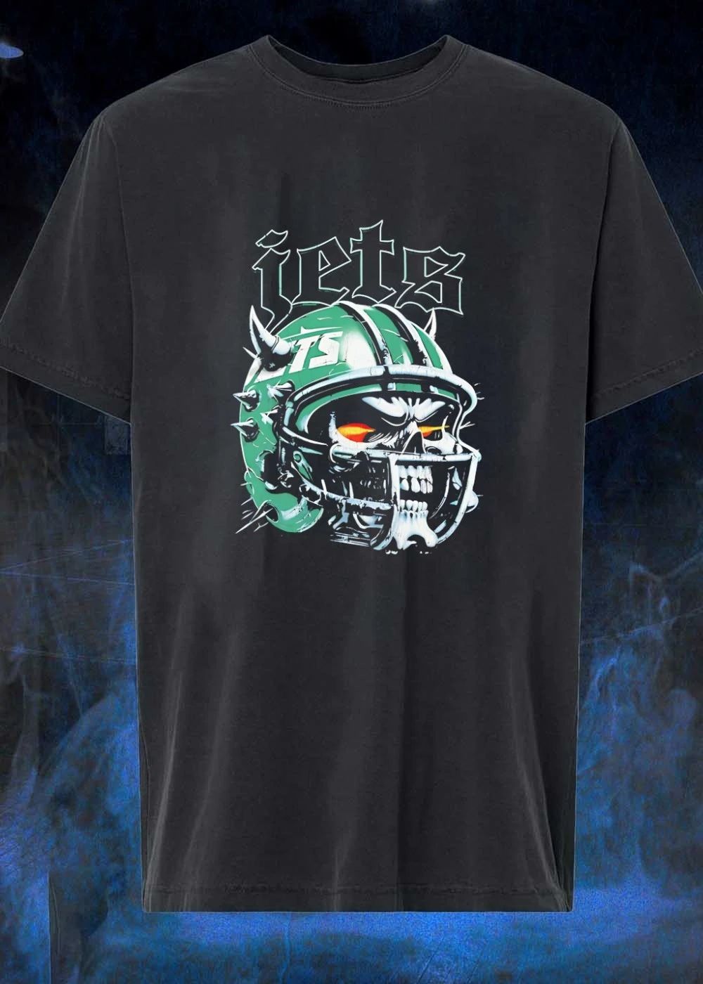 Skull Wearing Spiked Football Helmet Jets T-Shirt