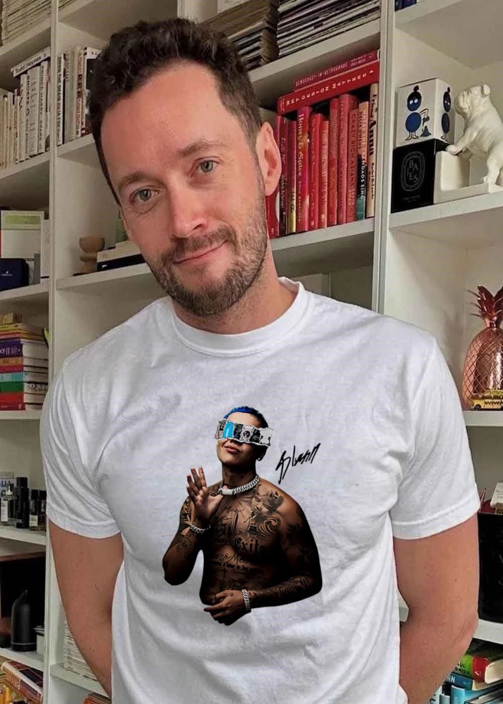Blessing Man Posing with Exito and Caro Meo Tattoo T-Shirt