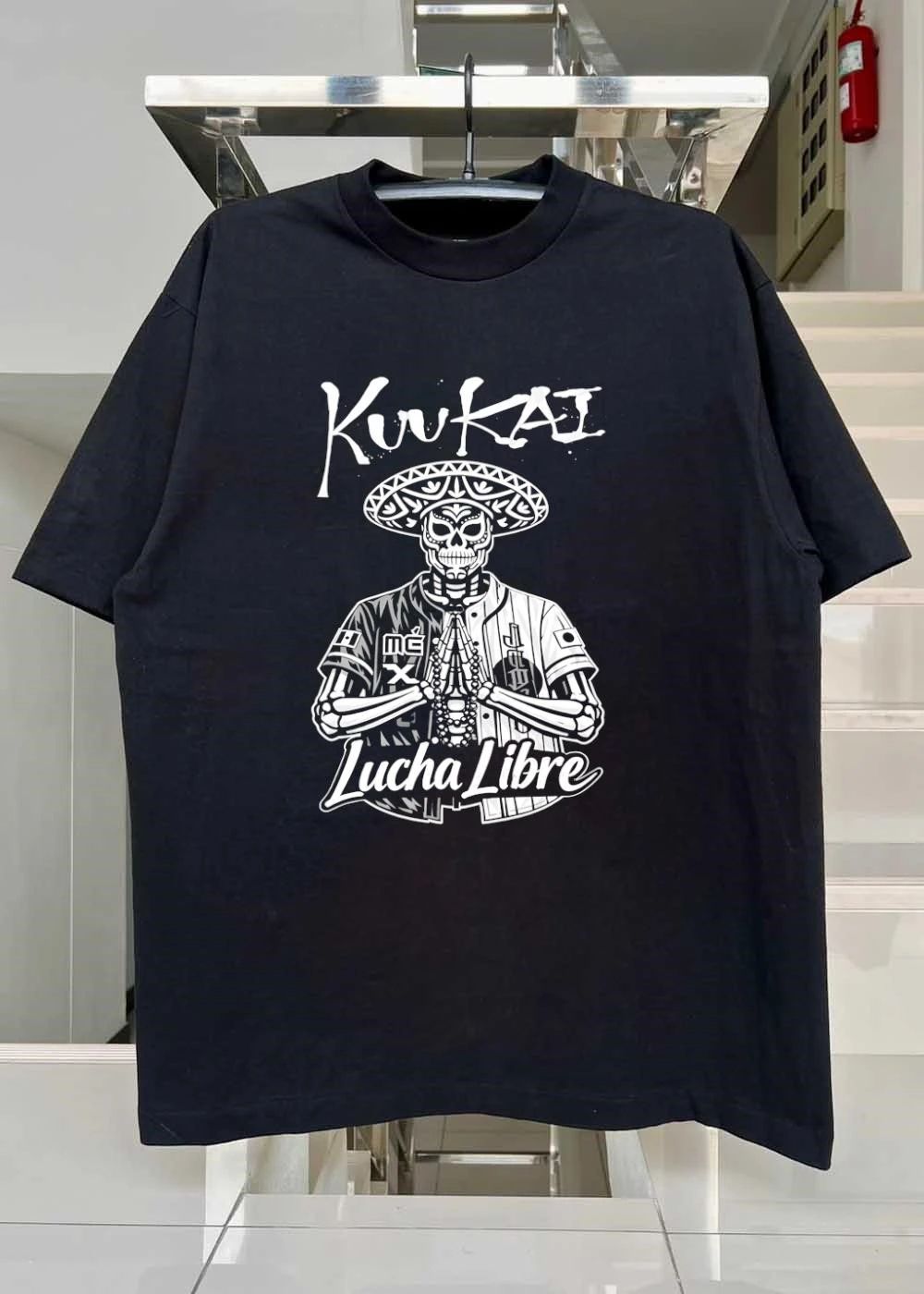 KuuKAI Praying Skeleton Skull Lucha Libre Mexico Japan Baseball Shirt