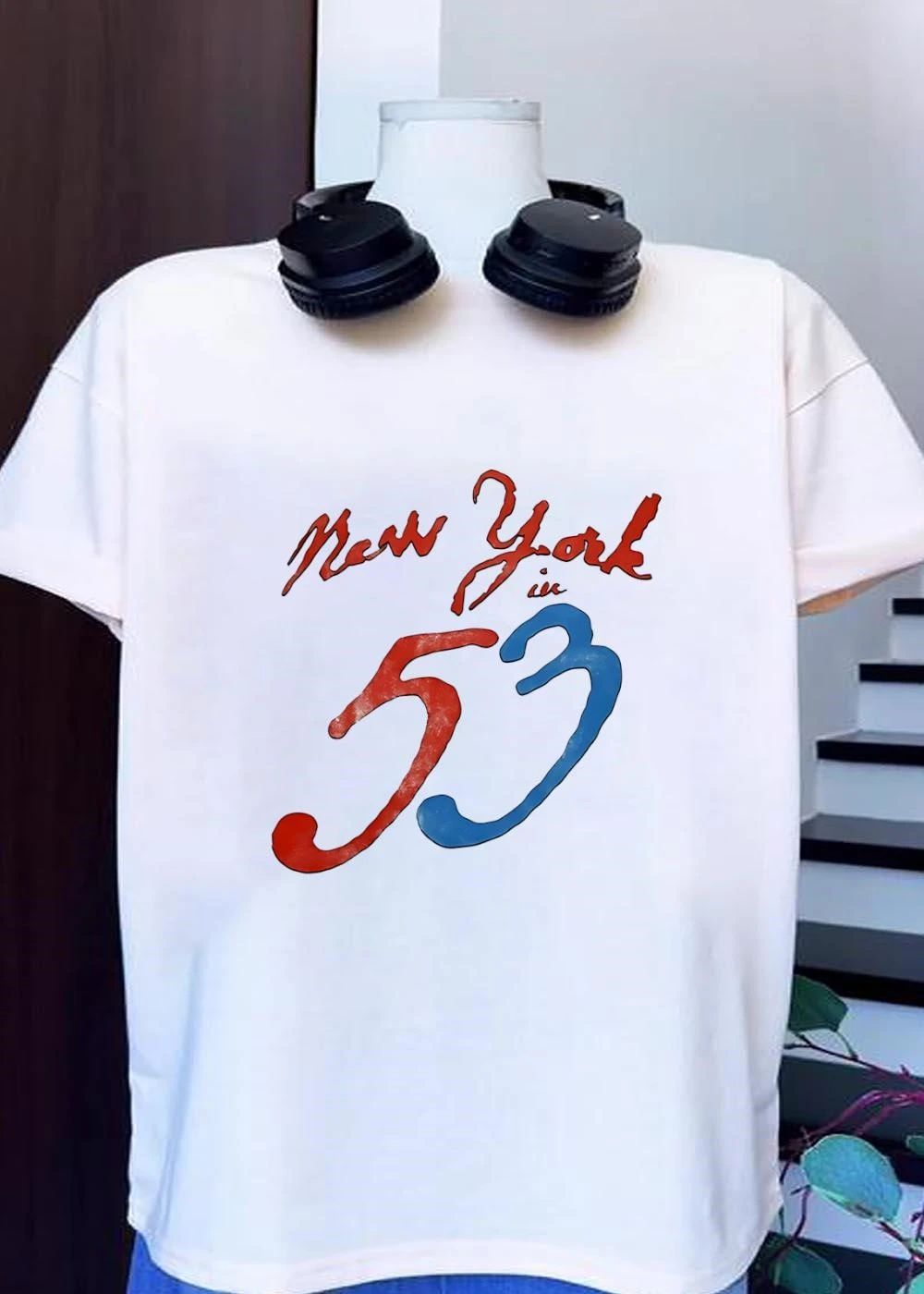 New York in 53 Script Logo Print Casual T-Shirt