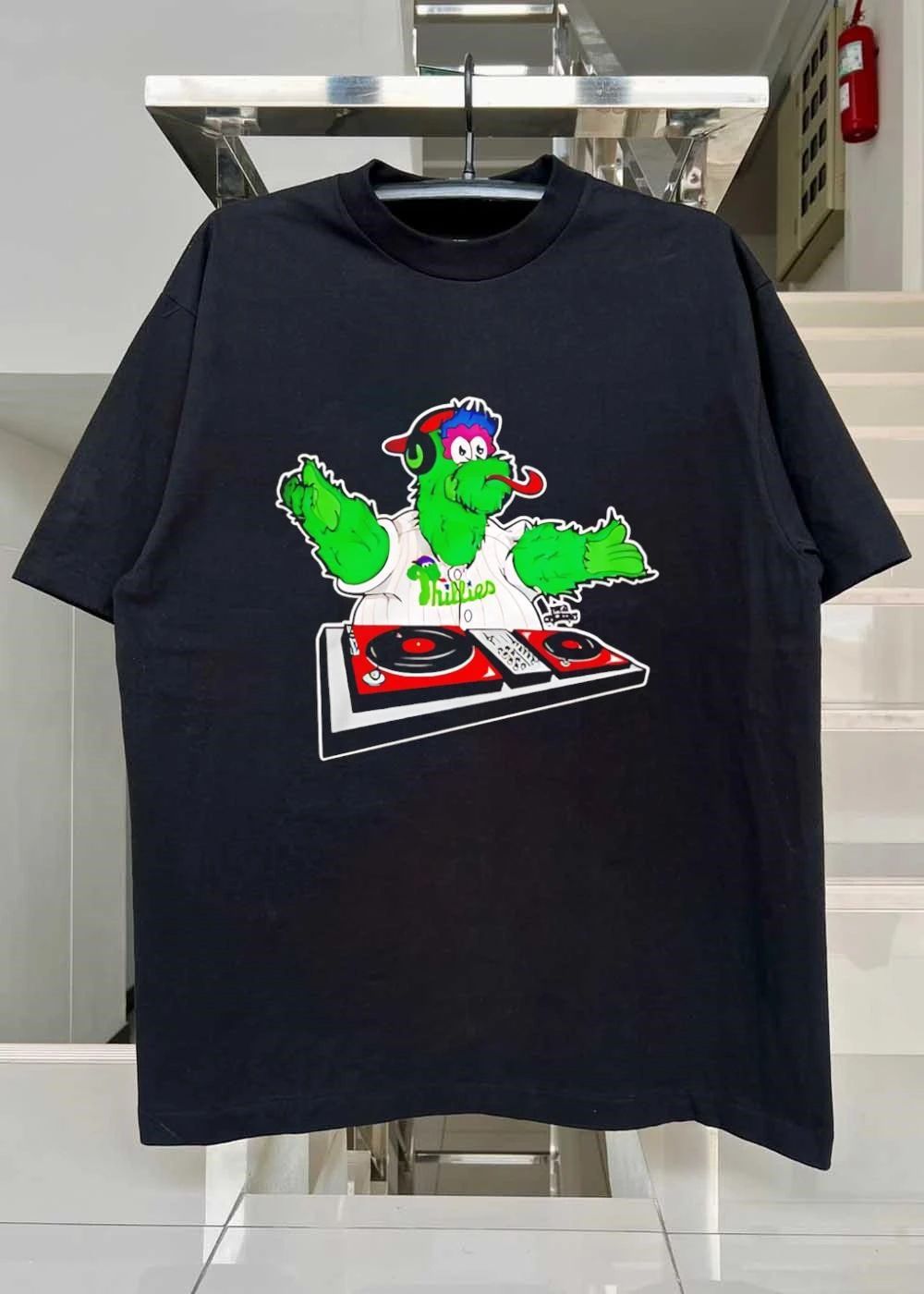 Phillie Phanatic Mascot DJ Turning Records Philadelphia Baseball shirt