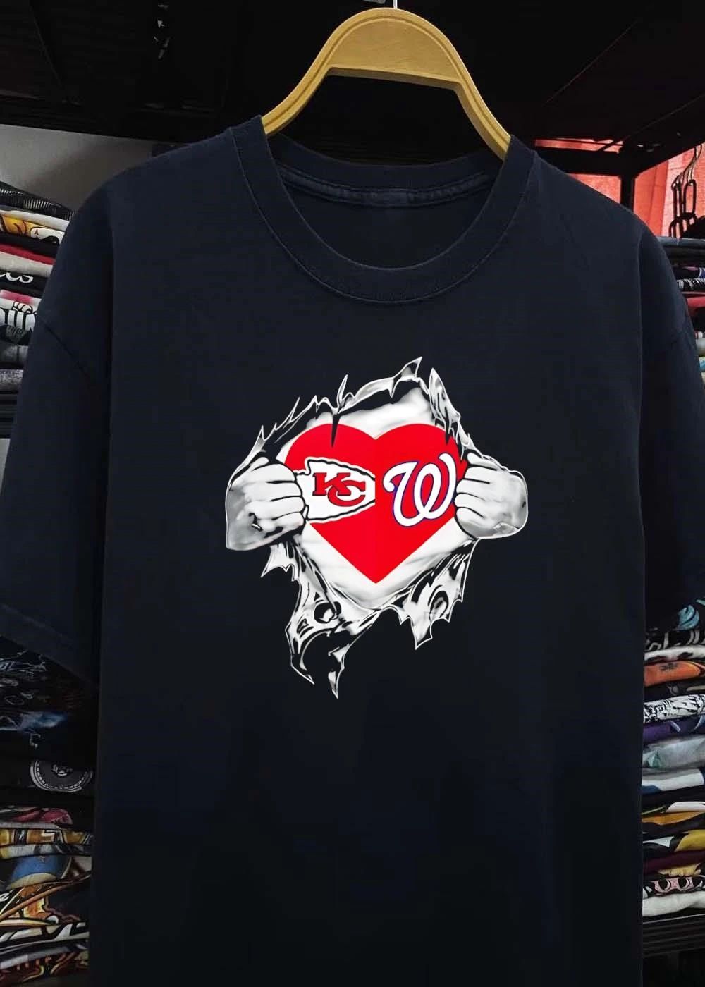 Sport Fan Apparel’ Person Ripping Open Shirt Reveal KC Chiefs Washington Nationals T-Shirt