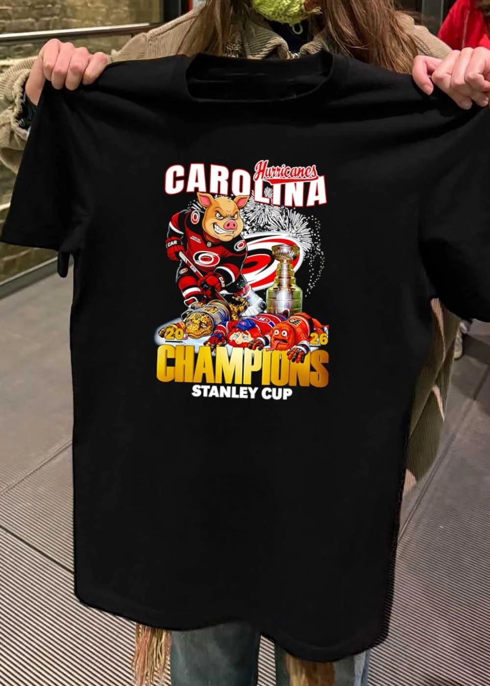 2026 Champions Carolina Hurricanes Mascot Defeating Rivals Stanley Cup T-Shirt