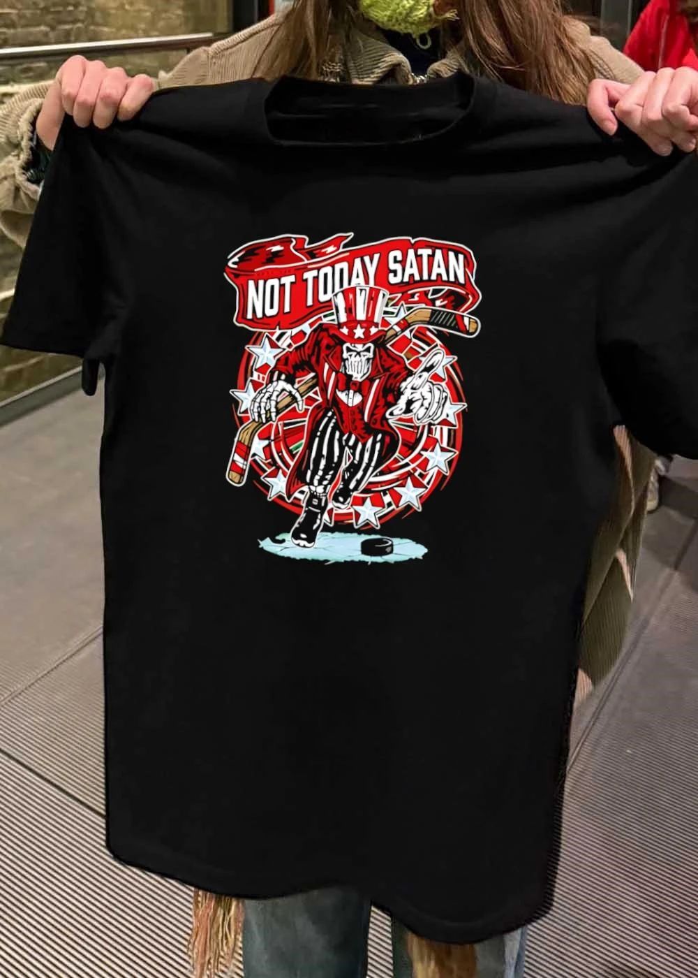 Not Today Satan Uncle Sam Skeleton Playing Ice Hockey T-Shirt