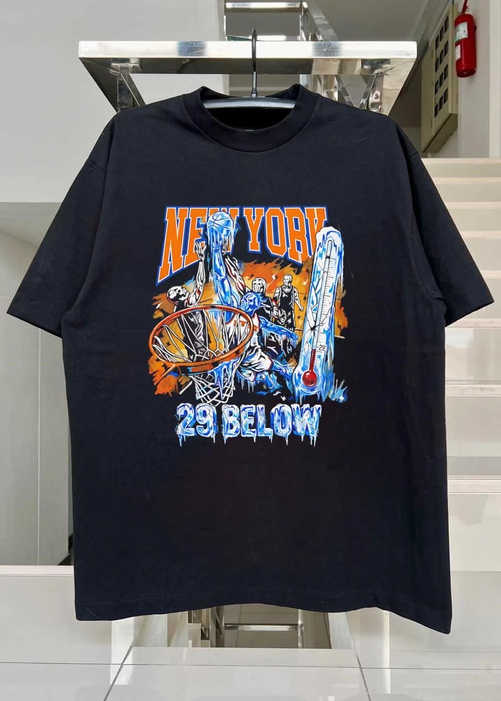 Frozen Court New York 29 Below Basketball Skull Players T-Shirt