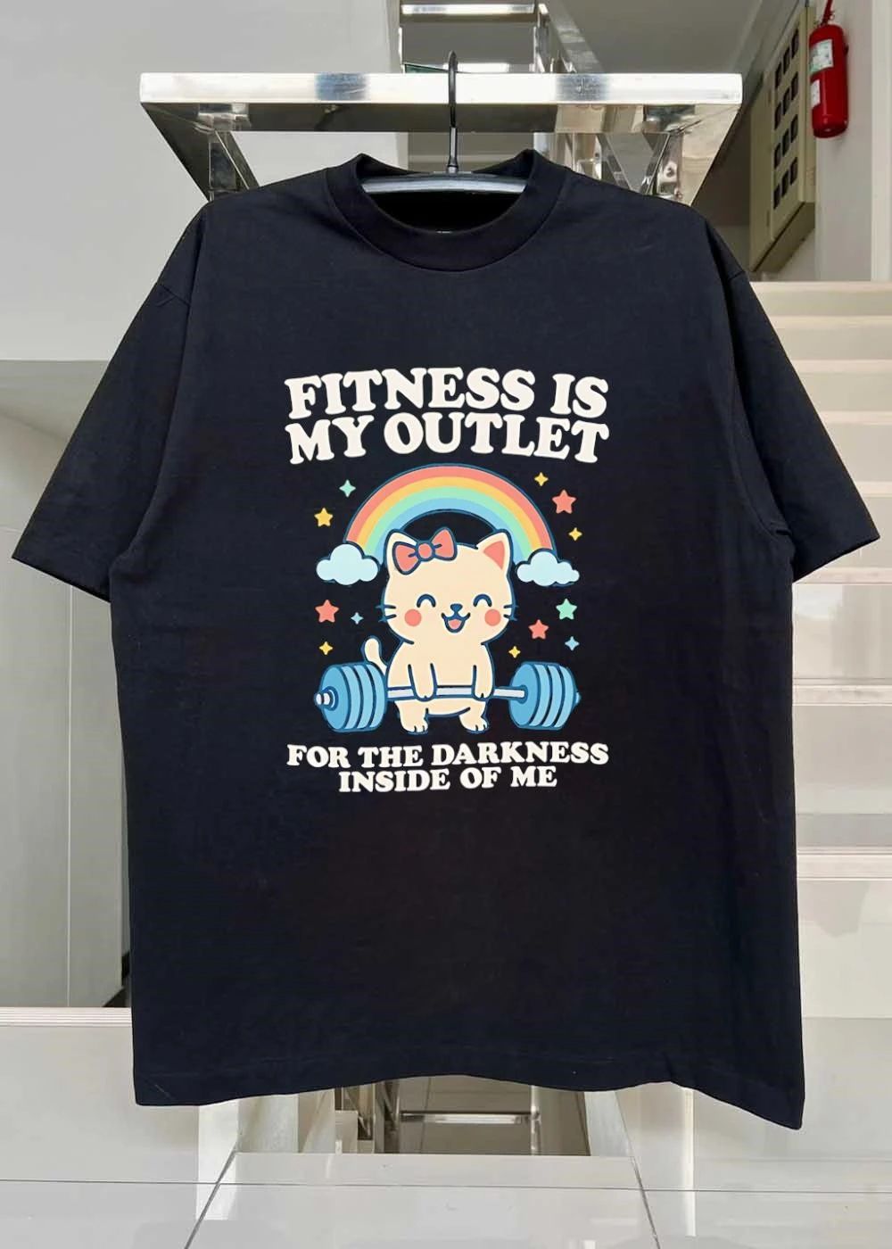 Cute Kitten Lifting Barbell Fitness is My Outlet for the Darkness Inside T-Shirt