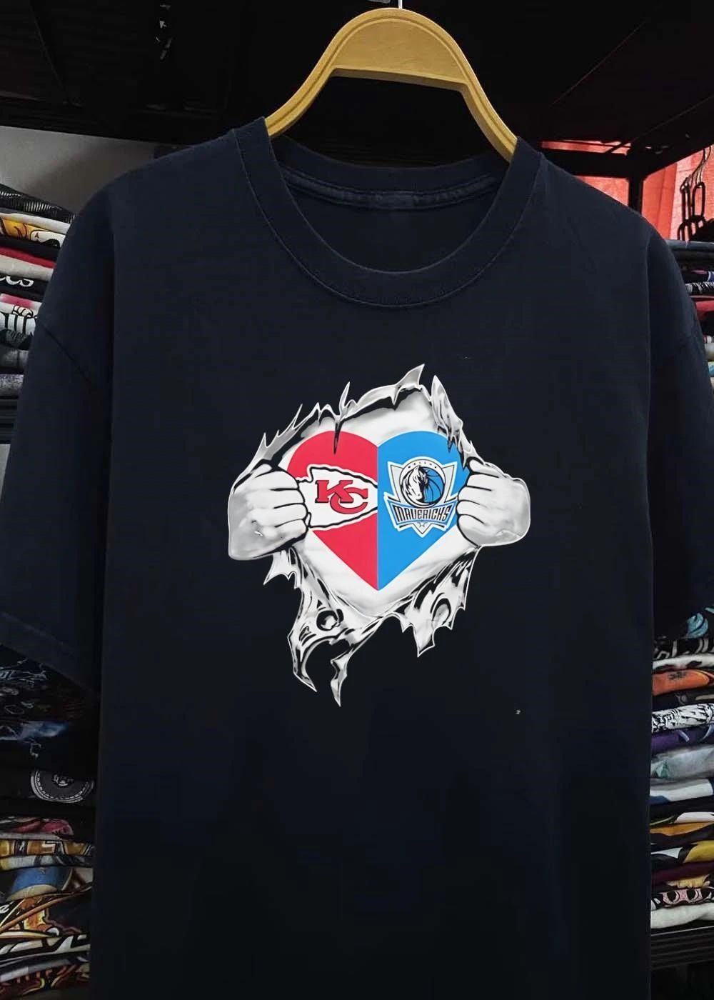 Kansas City Chiefs Dallas Mavericks Heart Ripped Open T-Shirt