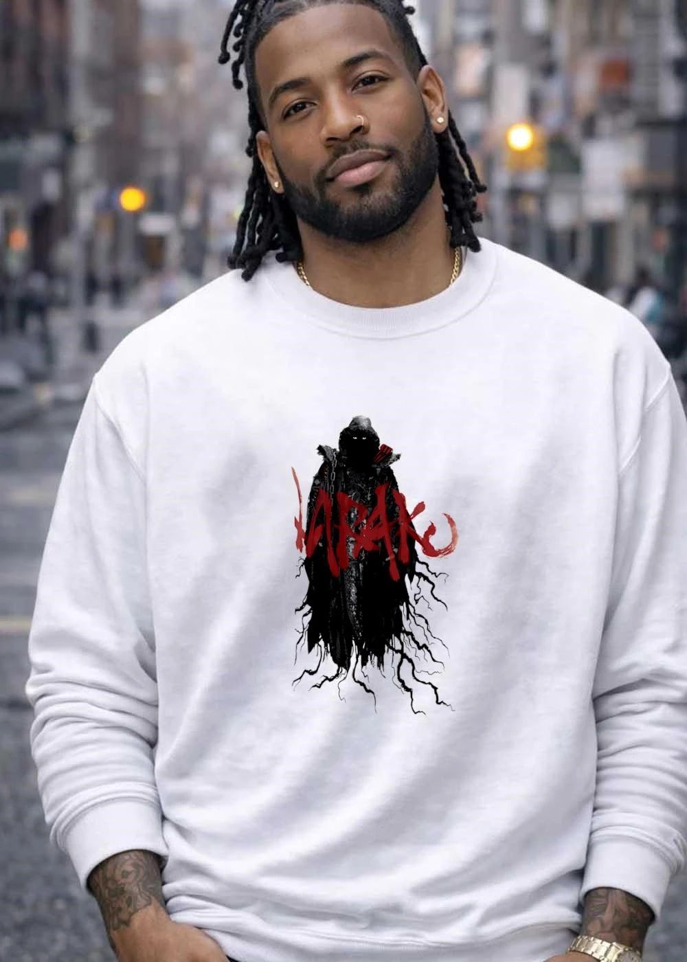 Dark Fantasy Shadow Figure Appears on K R A K E Apparel T-Shirt