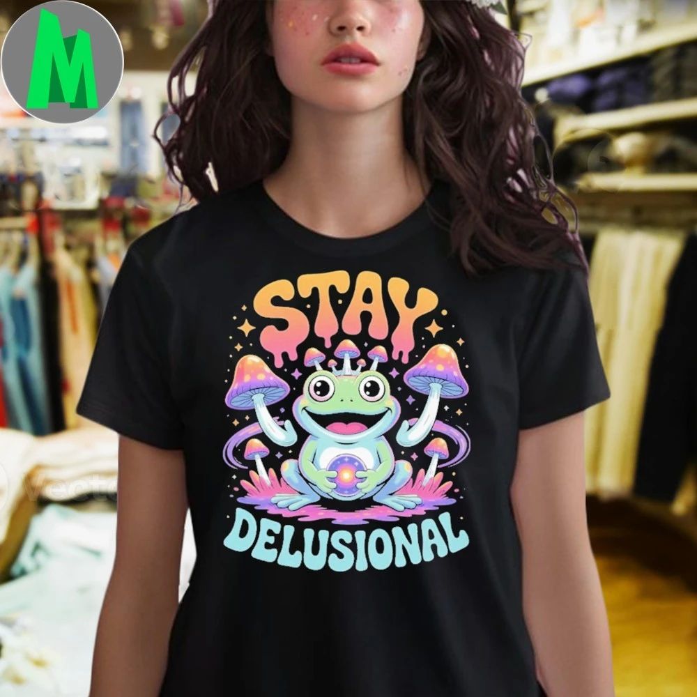 Stay Delusional Frog & Mushrooms Psychedelic Shirt