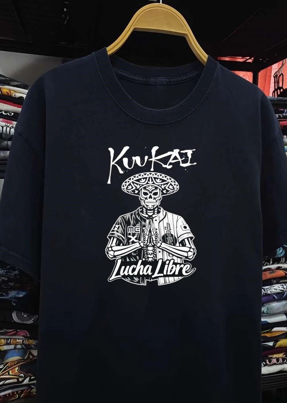 KuuKAI Praying Skeleton Skull Lucha Libre Mexico Japan Baseball Shirt