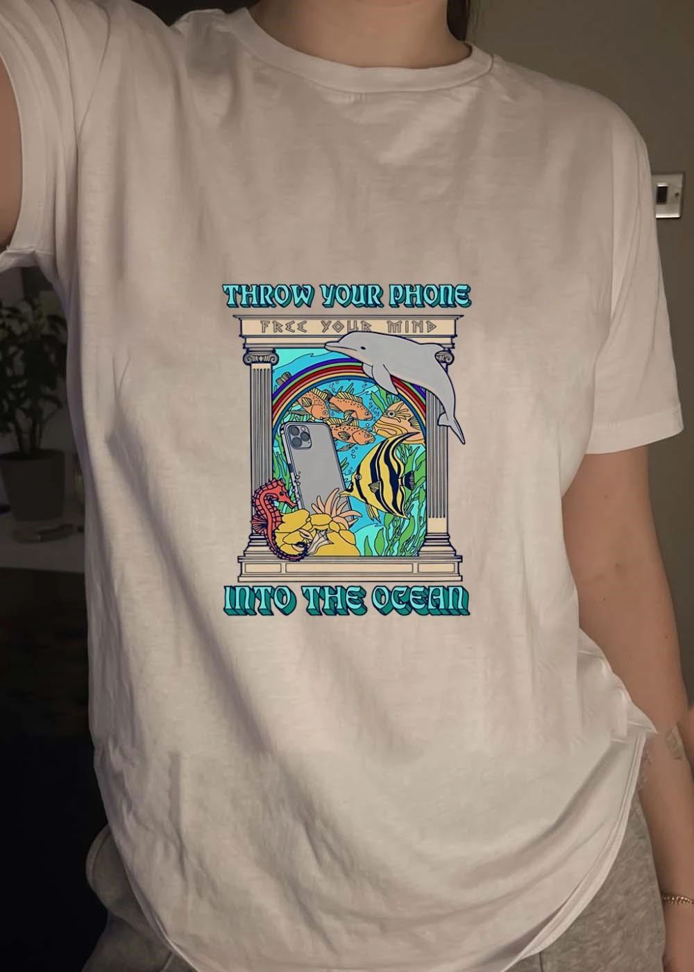 Throw Your Phone Free Your Mind Into The Ocean Dolphin Shirt