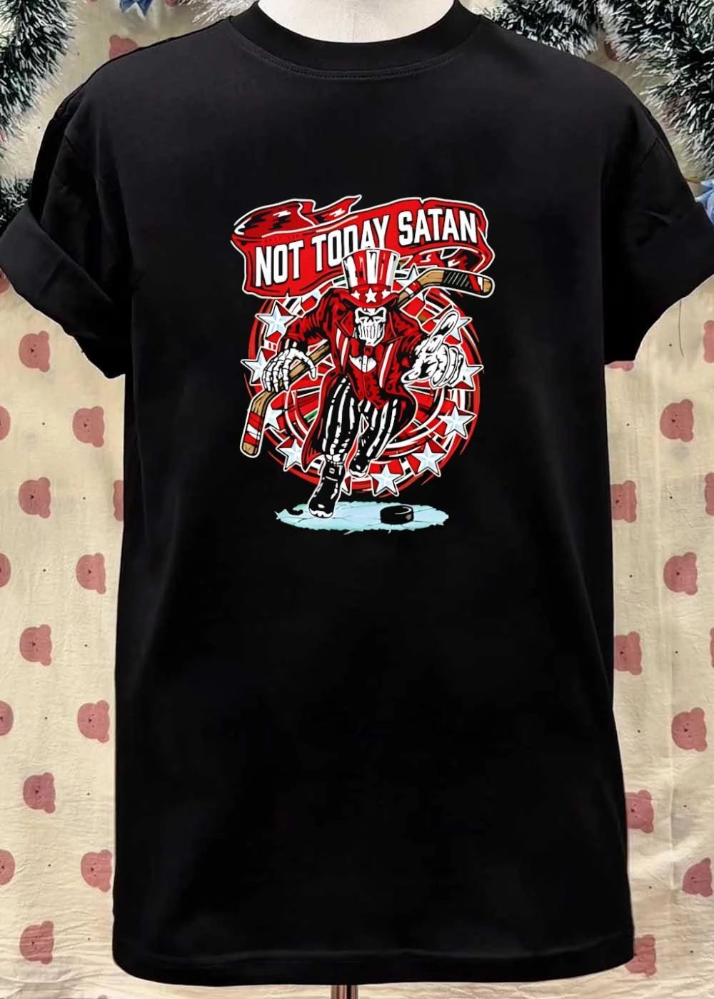Not Today Satan Uncle Sam Skeleton Playing Ice Hockey T-Shirt