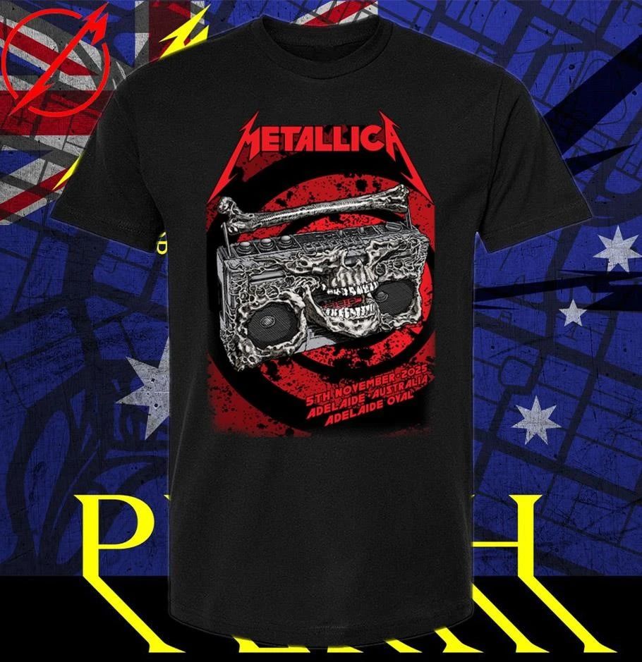 Metallica M72 Adelaide Australia 2025 Venue Poster At Adelaide Oval On November 5 2025 Skeleton Radio Boombox From Hell T-Shirt
