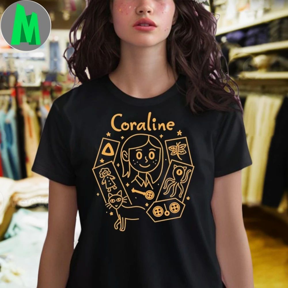 Coraline Movie Inspired Creepy Cute Button Eyes Shirt