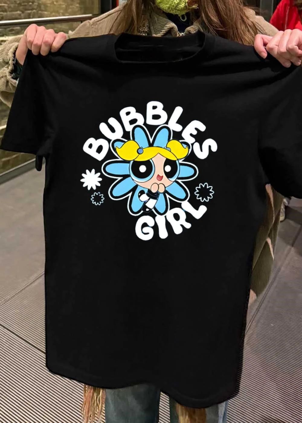 Powerpuff Girls Bubbles Girl Blue Flower Graphic T-Shirt
