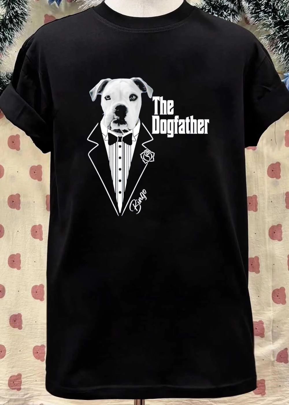 The Dogfather Bingo funny pet owner gift dog tuxedo bow tie rose Godfather movie shirt