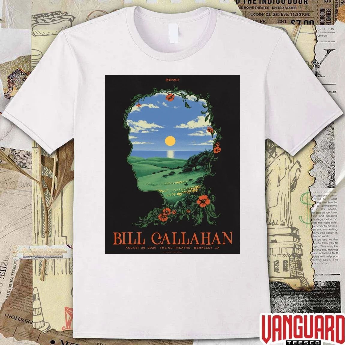 Bill Callahan August 28 2026 The UC Theatre Berkeley, CA Concert Tour Poster t-shirt