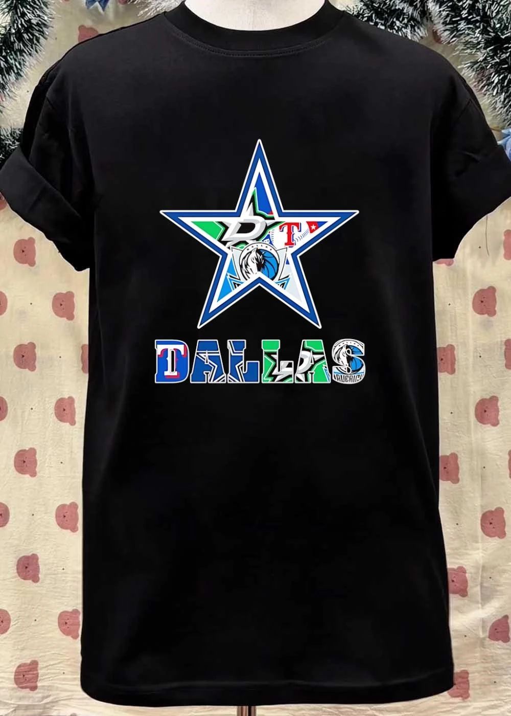 Dallas Stars Mavericks Rangers Fan Logo Print T-Shirt