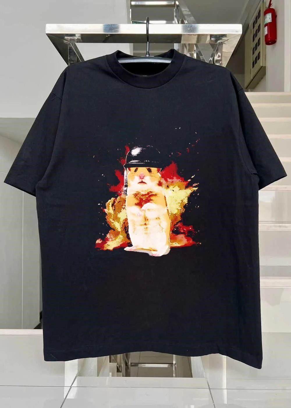 Shocked Hamster Military Helmet Graphic Shirt