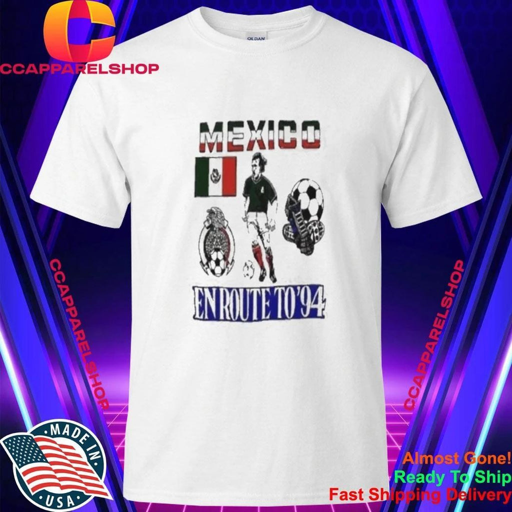 Mexico En Route To 94 Vintage Soccer Football Crest Flag Shirt