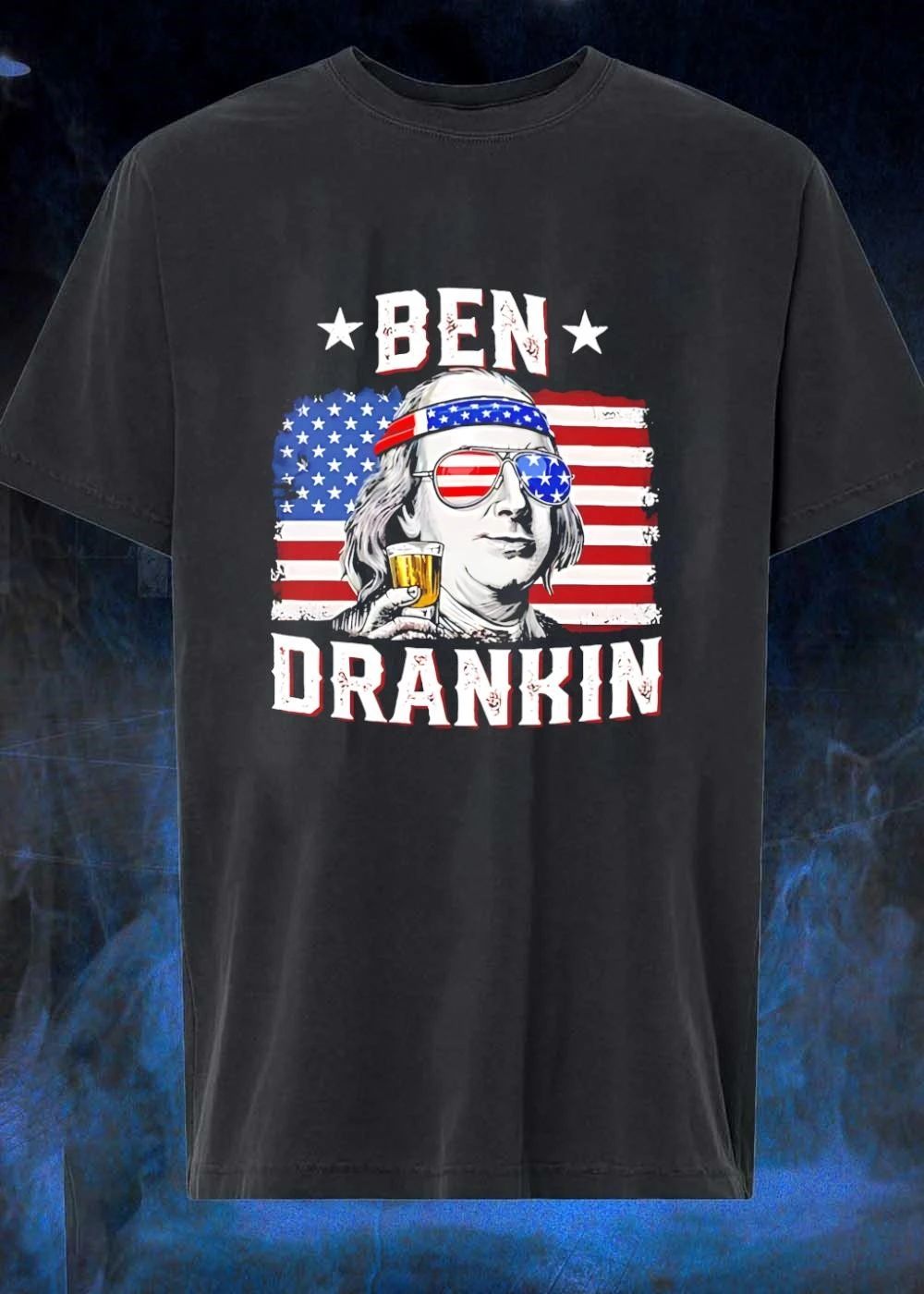 Ben Drankin Benjamin Franklin American Flag Sunglasses T-Shirt