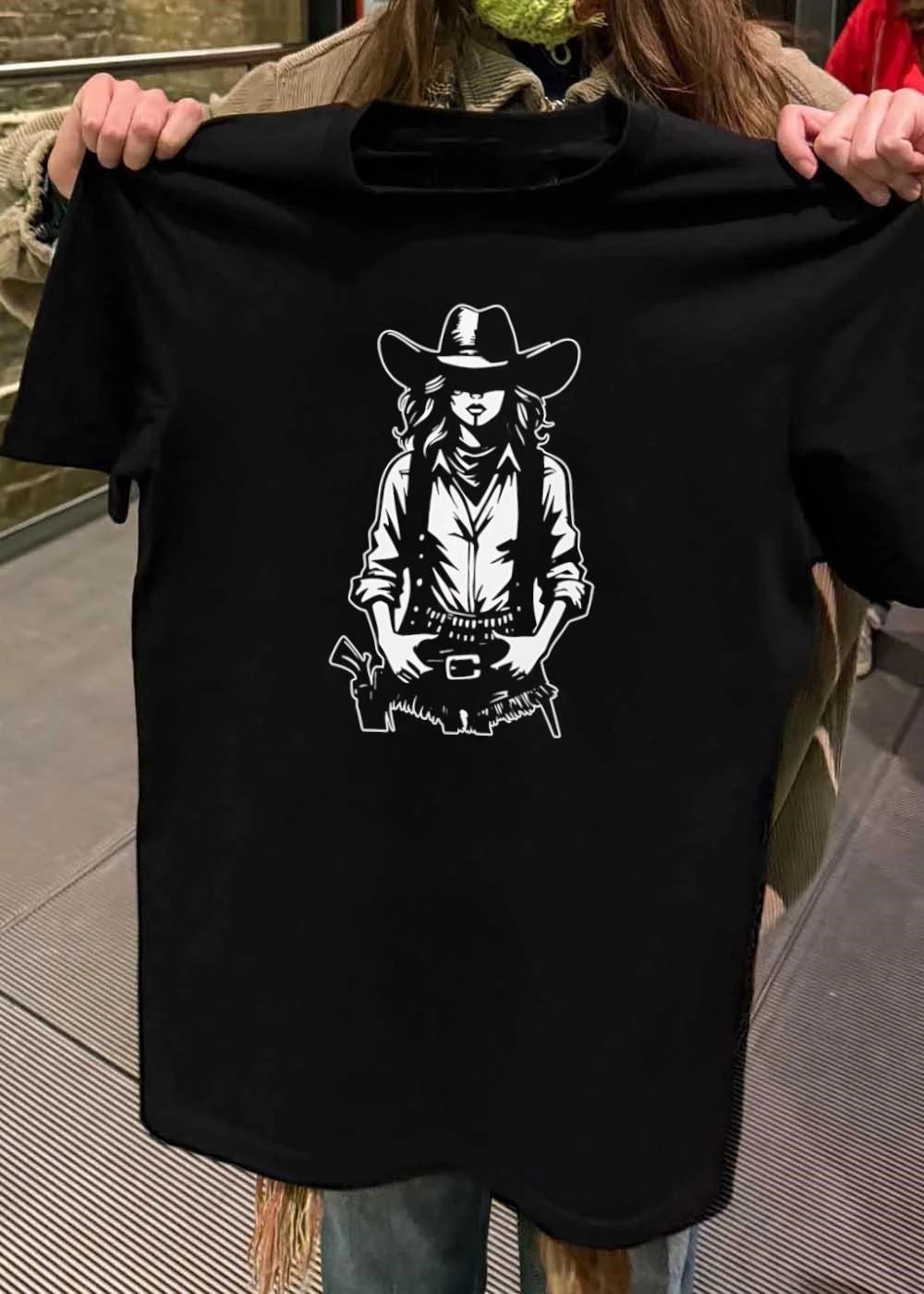 Cowgirl Western Style Outlaw Gunfighter Silhouette T-Shirt