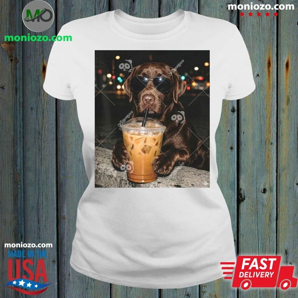Original Labrador Retriever Drinking iced Coffee Cute Retriever Dog Sunglasses Shirt
