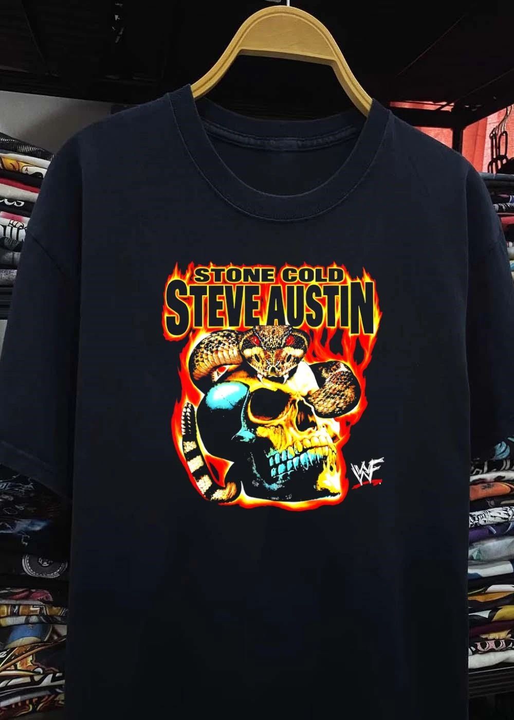 Stone Cold Steve Austin Skull and Snake Flaming WWF T-Shirt