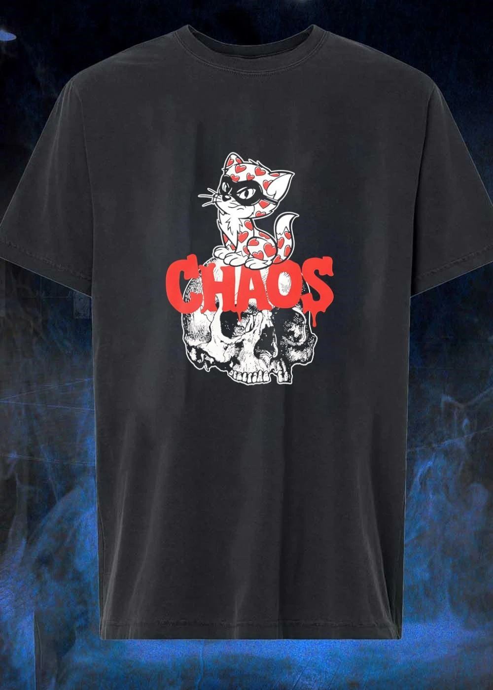 Chaos Cat Heart Skull Graphic T-Shirt