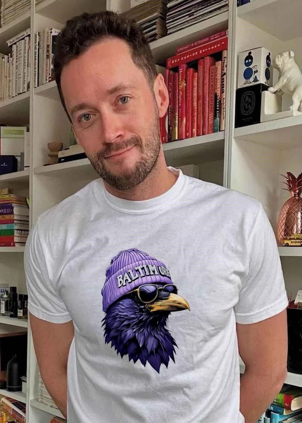 Cool Bird Gear Stylish Baltimore Raven Wearing a Beanie T-Shirt