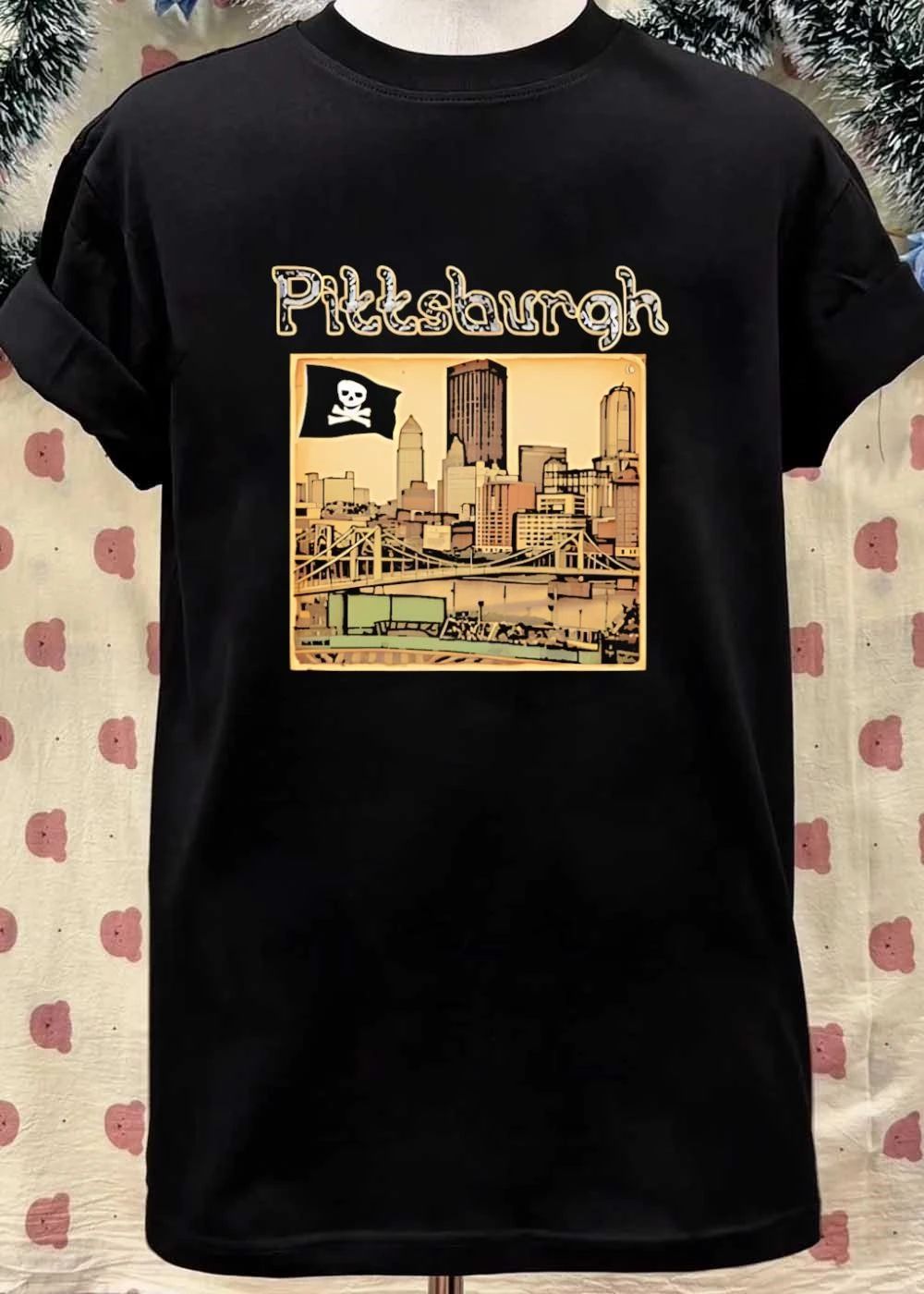 Pittsburgh Pirates Skyline with Jolly Roger Flag Graphic shirt